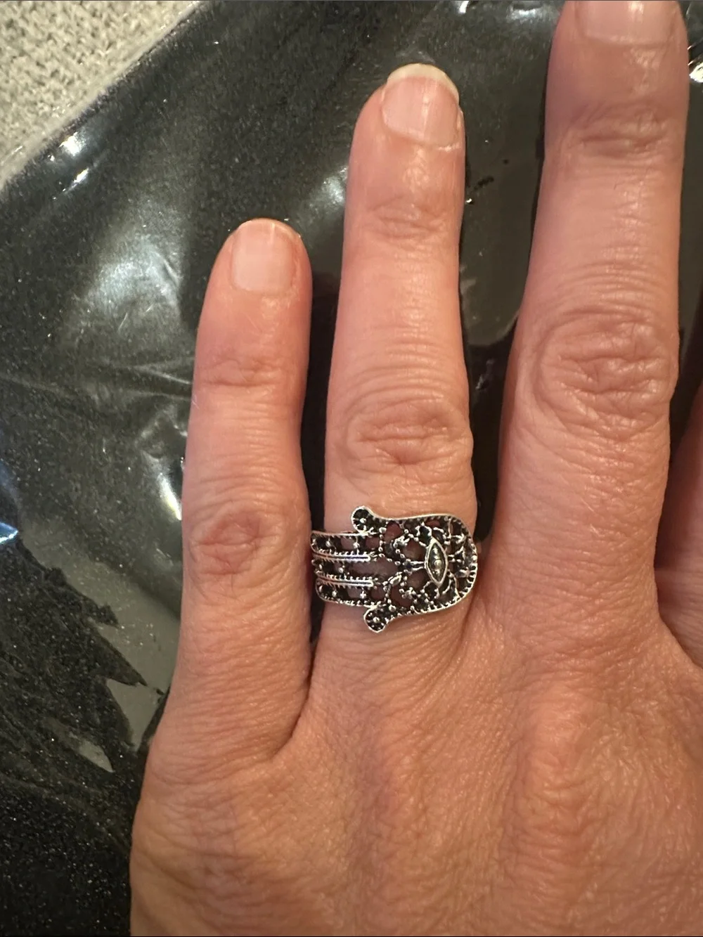 Silver Hamsa Hand Ring size 6